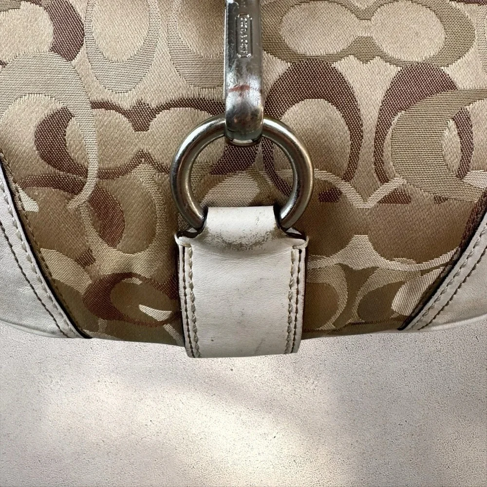 Vintage COACH Hamptons Signature Hobo Shoulder Bag White Leather Trim Y2K 11811